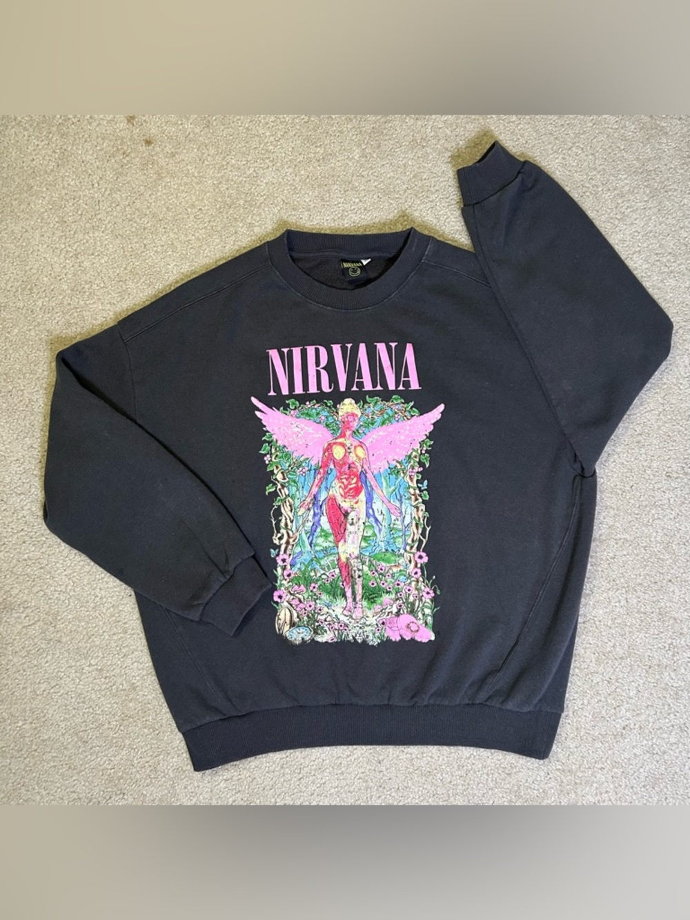 NIRVANA Black Sweatshirt with Pink Angel Accent